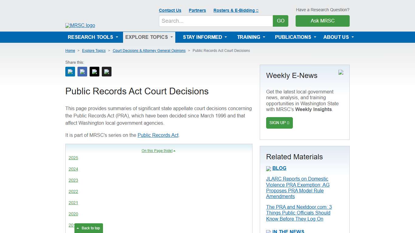 MRSC - Public Records Act Court Decisions